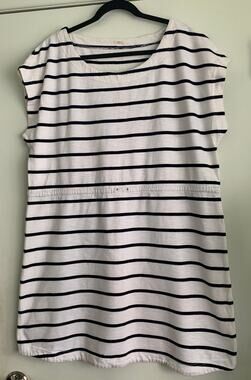 J. Crew Slub Knit Striped Tunic Dress XL Navy White Missing Drawstring